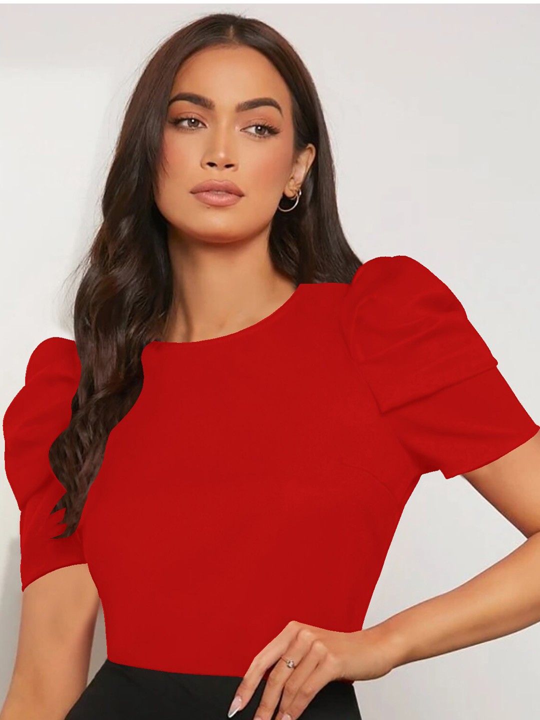 

Dream Beauty Fashion Round Neck Puff Sleeve Top, Red