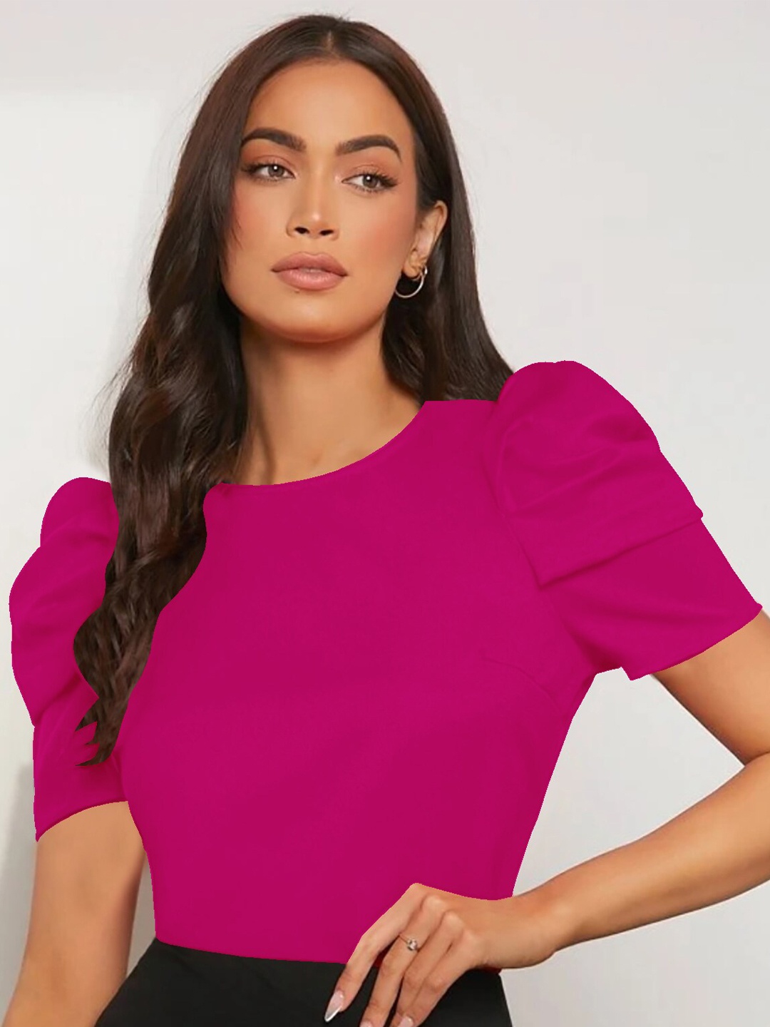 

Dream Beauty Fashion Round Neck Puff Sleeve Top, Pink
