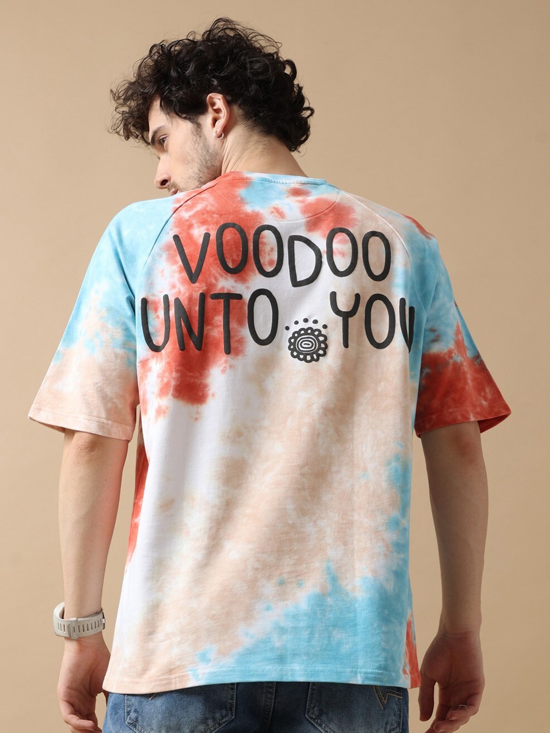 

VUDU Dyed Raglan Sleeves Oversized Cotton T-shirt, Brown