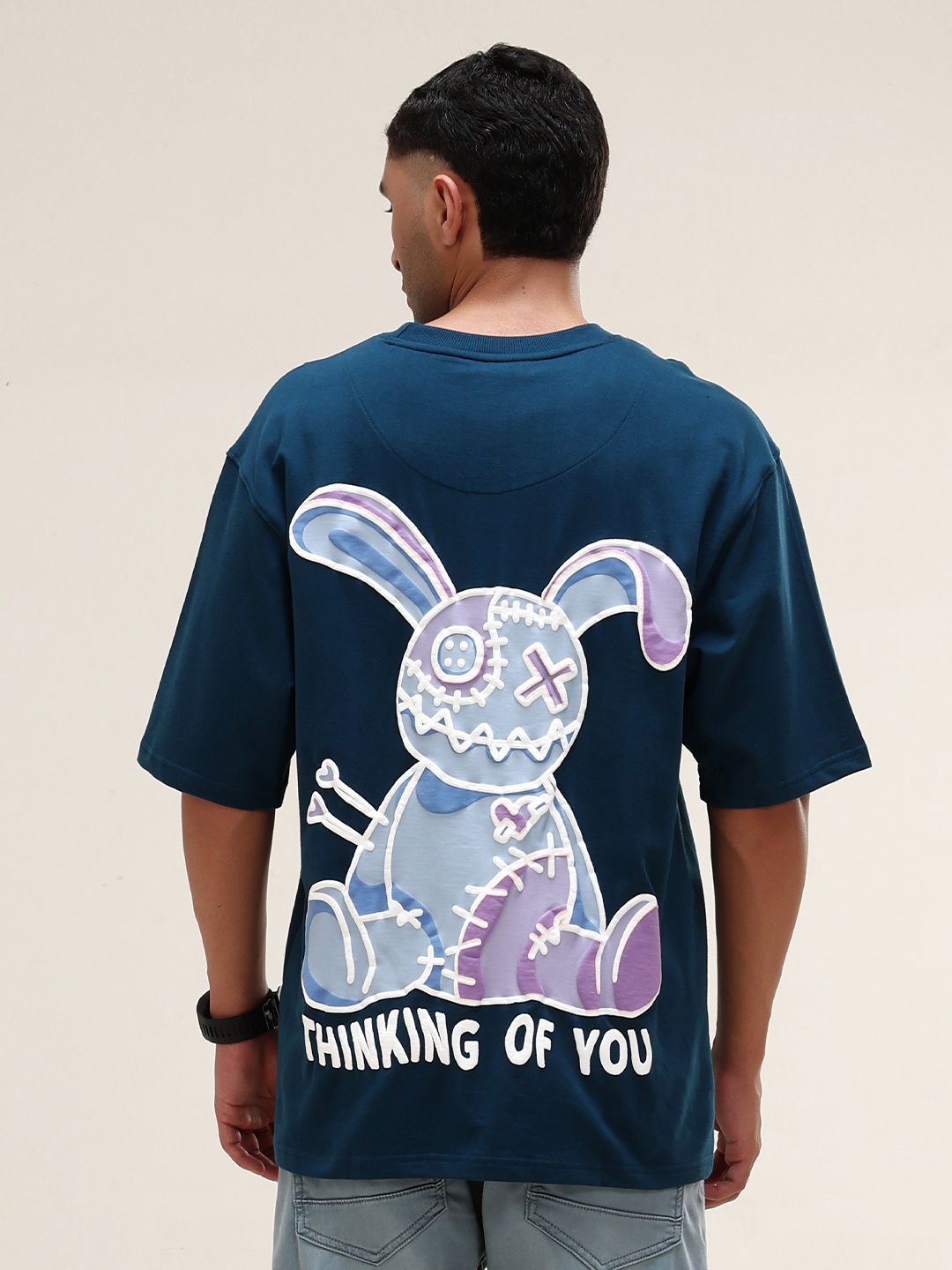 

VUDU Graphic Printed Oversized Cotton T-shirt, Navy blue