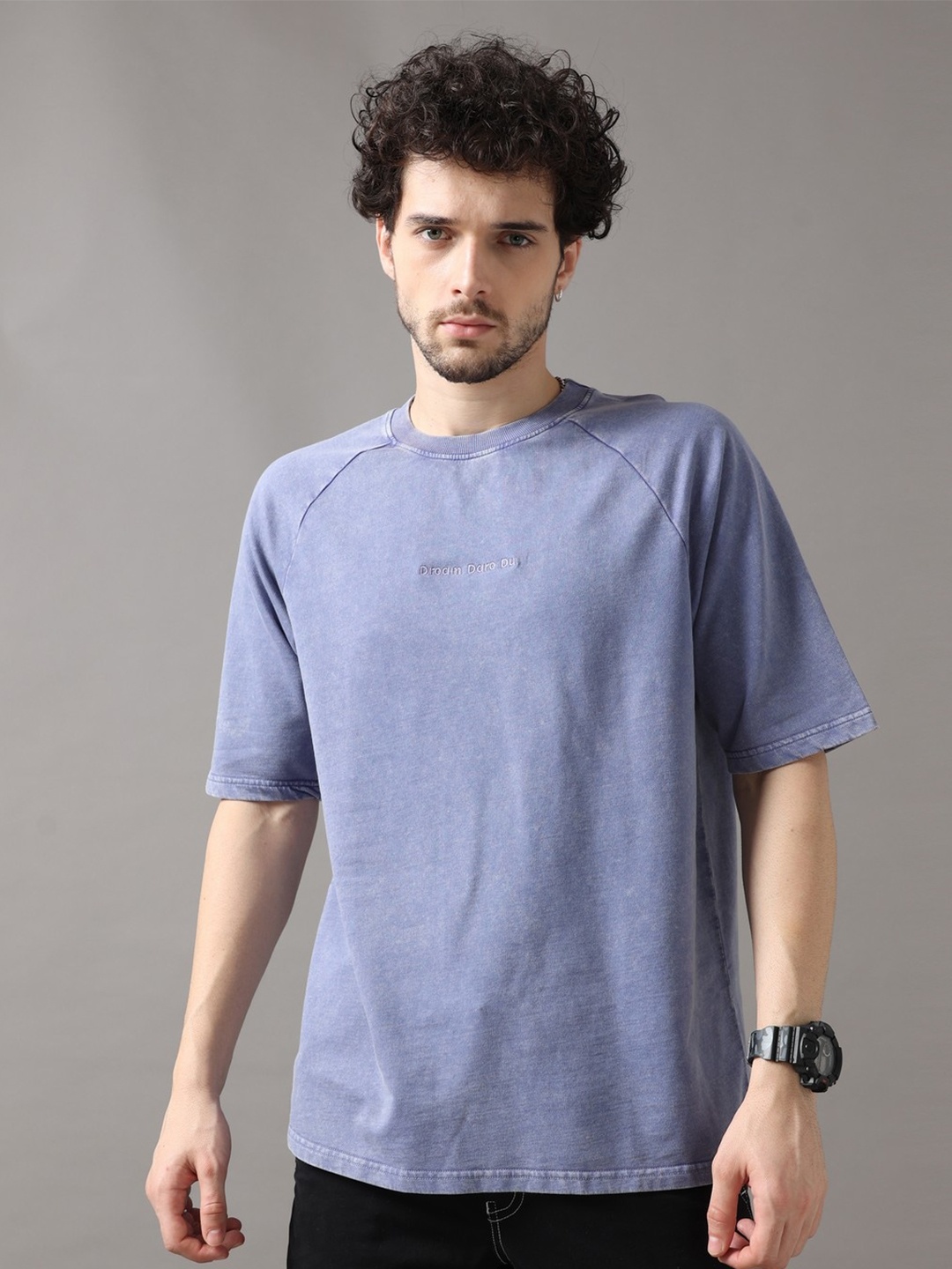 

VUDU Raglan Sleeves Oversized Cotton T-shirt, Blue