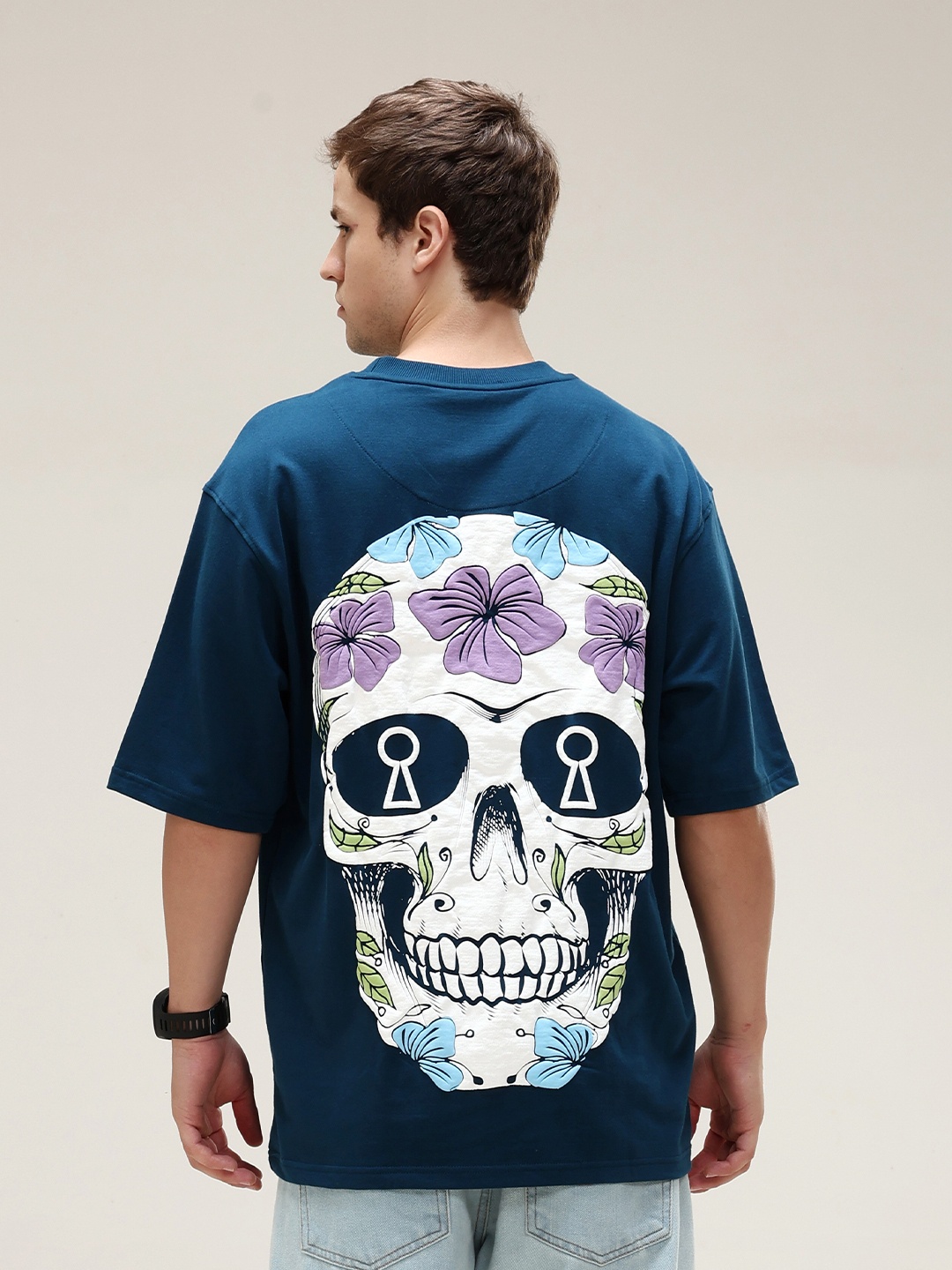 

VUDU Graphic Printed Cotton Oversized T-Shirt, Teal