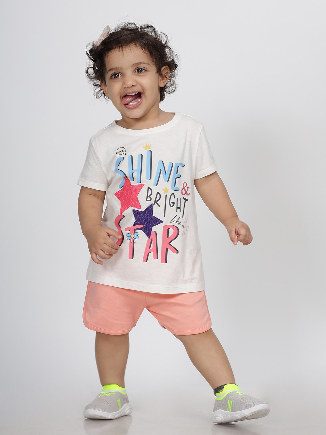 

Huetrap Girls Typography Printed Cotton T-shirt, Off white