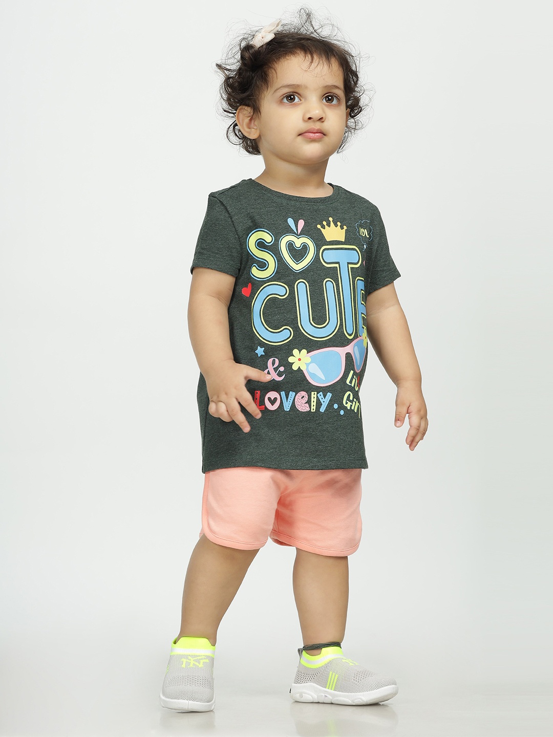 

Huetrap Girls Cute Typography Printed Round Neck T-Shirt, Olive