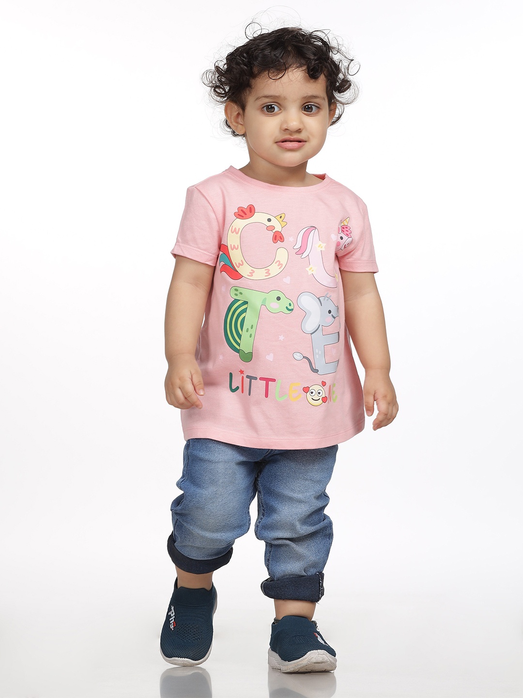 

Huetrap Girls Cute Character Typography Printed Round Neck T-Shirt, Pink