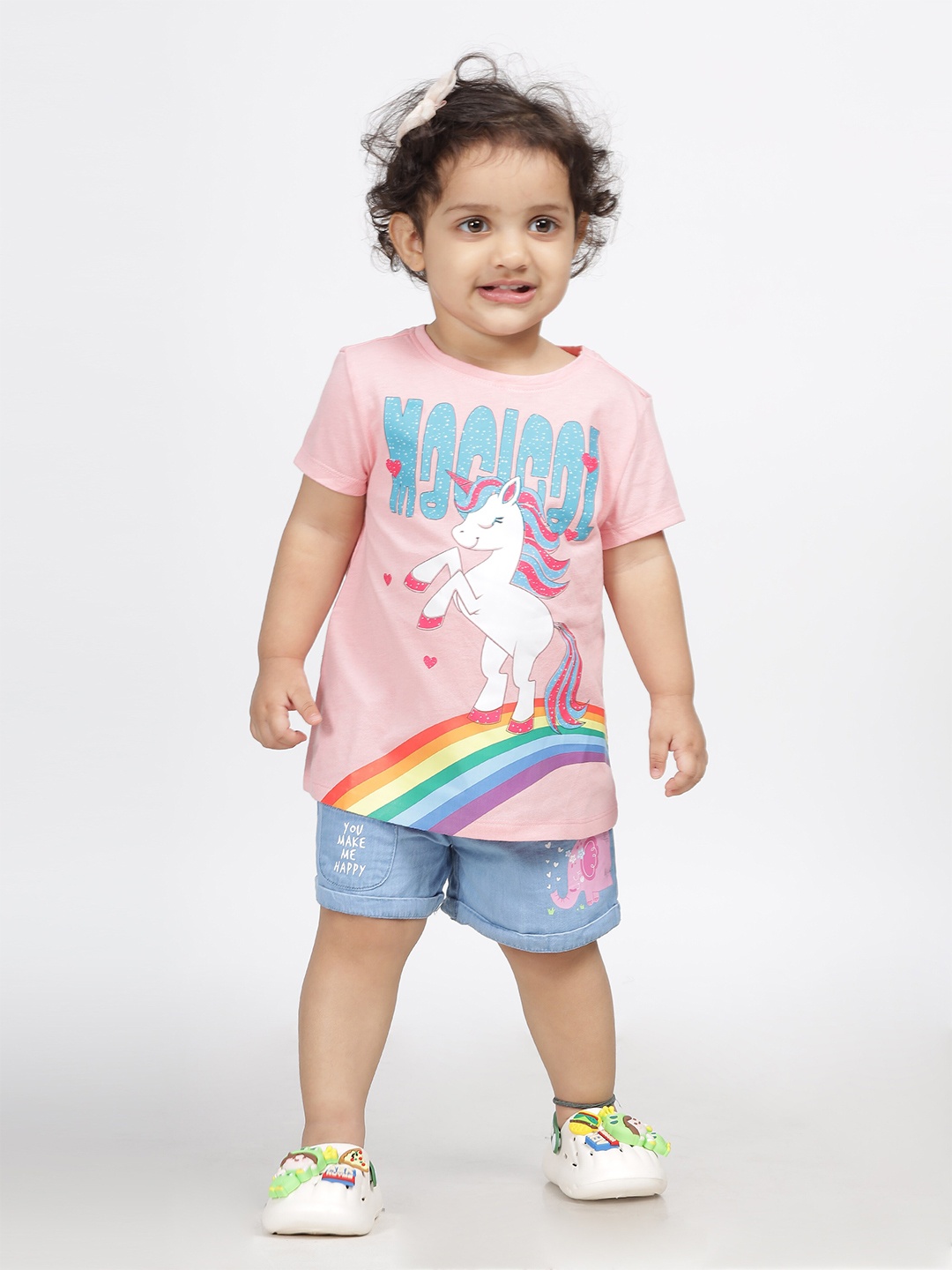 

Huetrap Girls Typography Printed Regular Fit CottonT-shirt, Pink