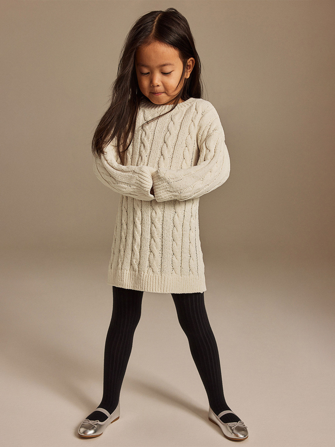 

H&M Cable-Knit Chenille Dress, White