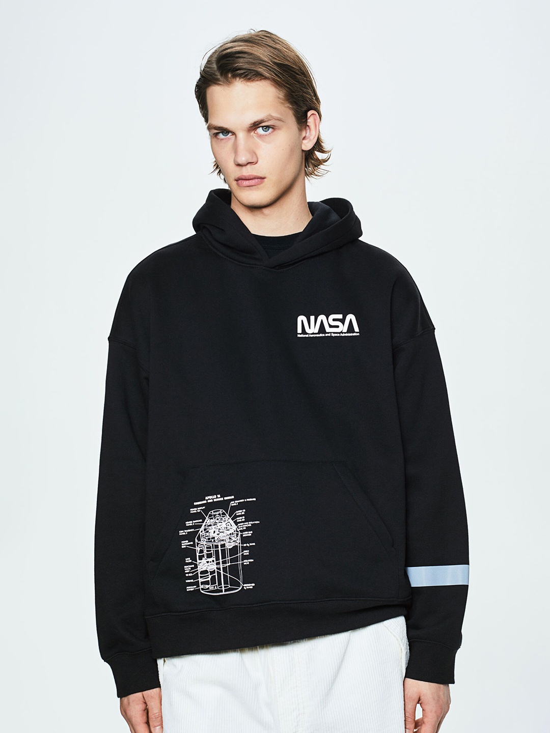 H&M Oversized Fit Printed Hoodie, Black