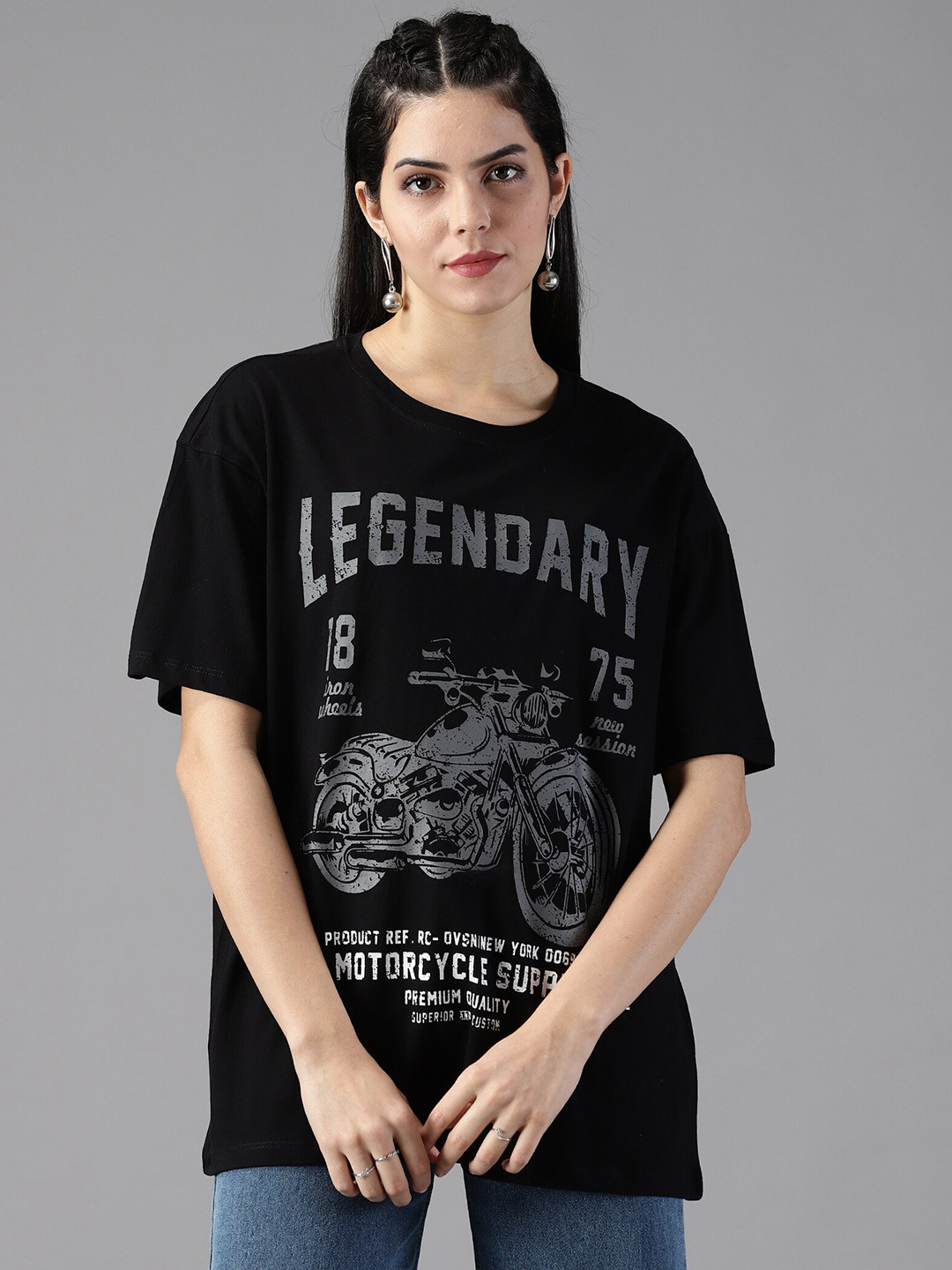 

Roadster Black Graphic Printed Oversized Pure Cotton Tshirts