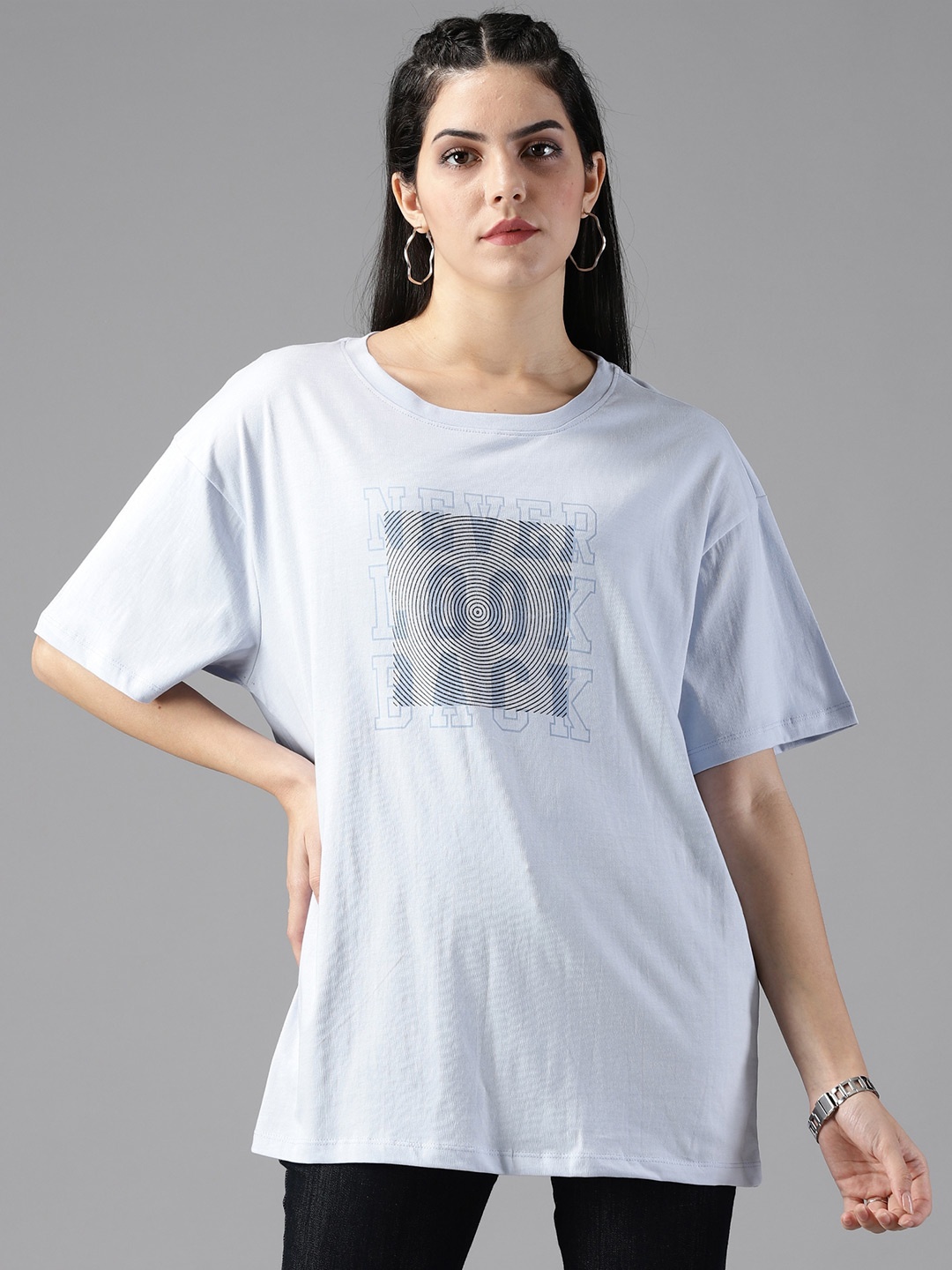 

Roadster Blue Graphic Printed Oversized Pure Cotton Tshirts