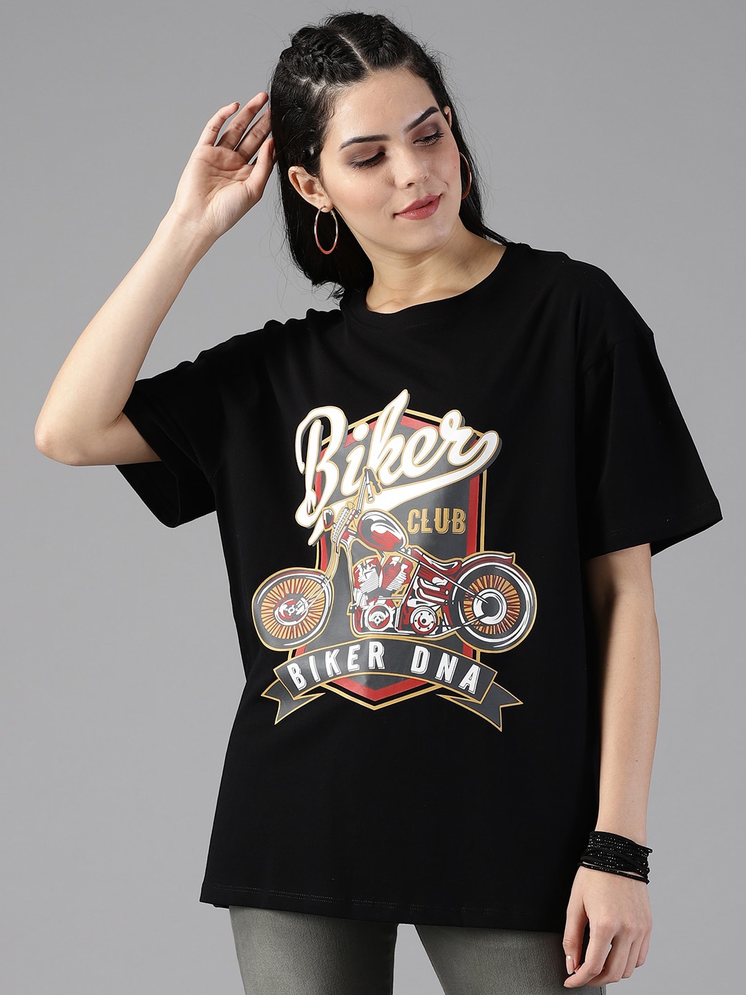 

The Roadster Lifestyle Co. Printed Pure Cotton Oversized T-shirt, Black