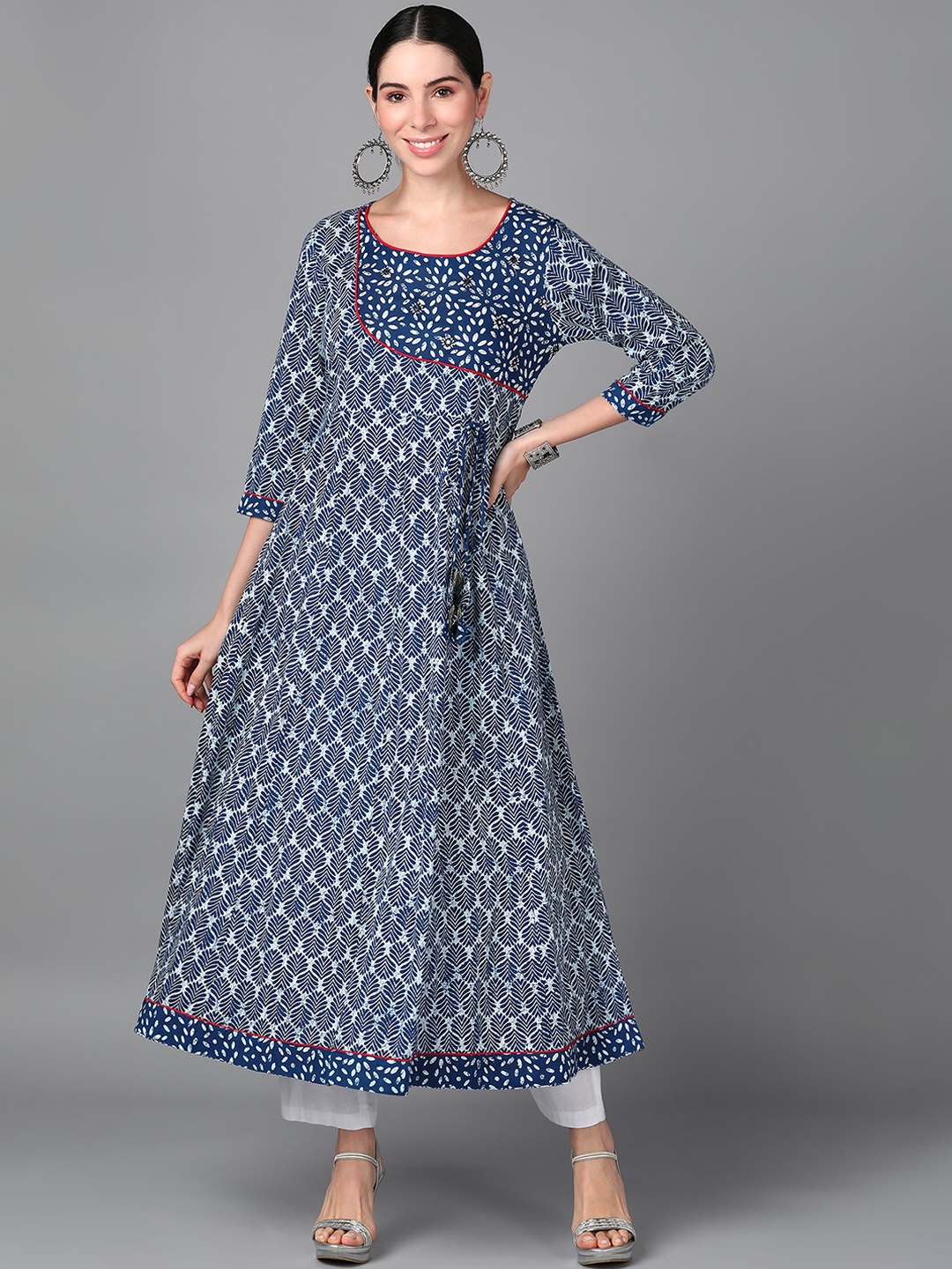 

KALINI Ethnic Motifs Printed Mirror Work Anarkali kurta, Blue