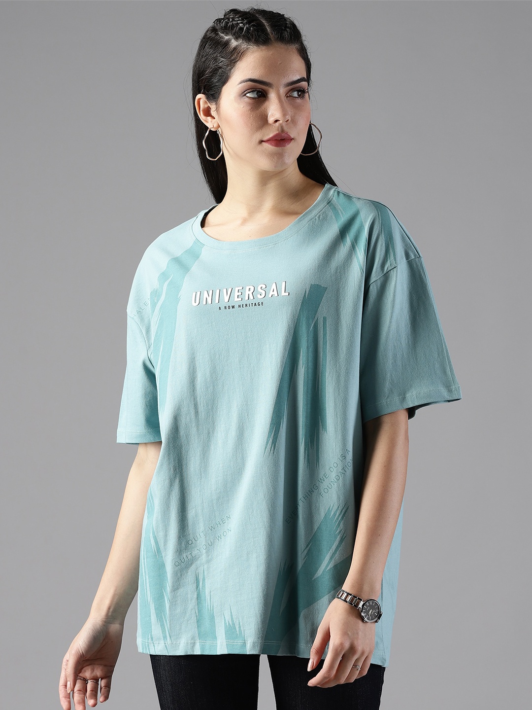 

The Roadster Lifestyle Co. Printed Pure Cotton Oversized T-shirt, Sea green