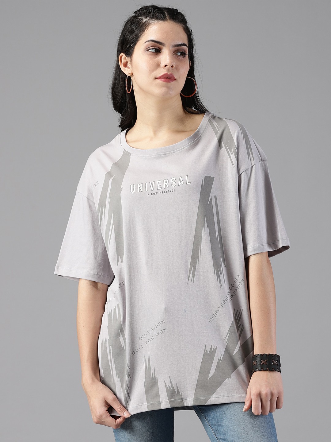 

Roadster Silver-Toned Typography Printed Oversized Pure Cotton Tshirts