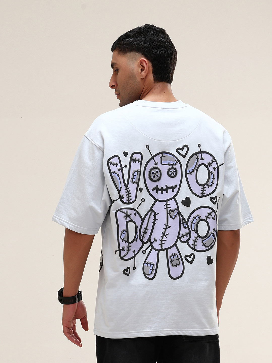 

VUDU Graphic Printed Cotton Oversized T-Shirt, Off white