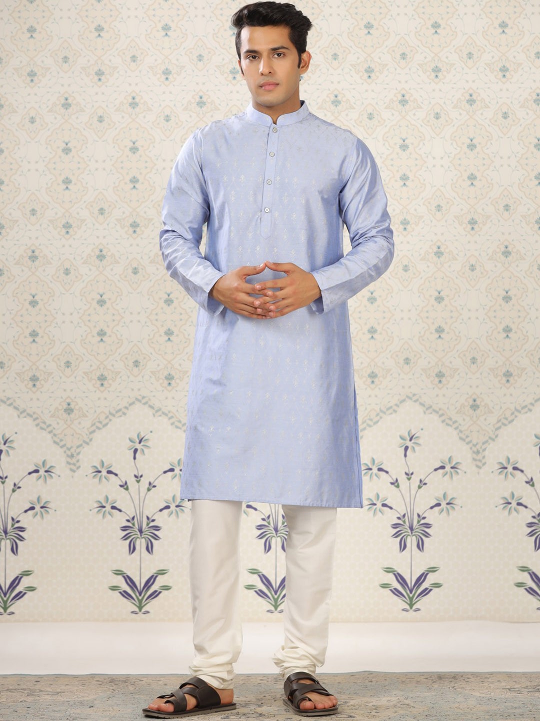 

Ode by House of Pataudi Ethnic Motifs Printed Regular Kurta with Pyjamas, Blue