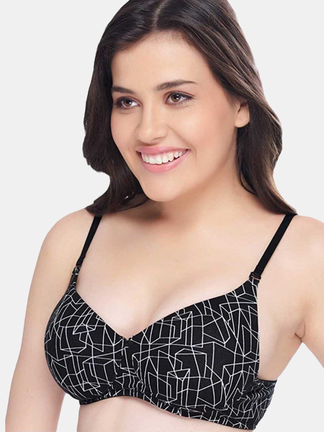 

Lovable Sport Geometric Medium Coverage Lightly Padded Cotton Bra, Black