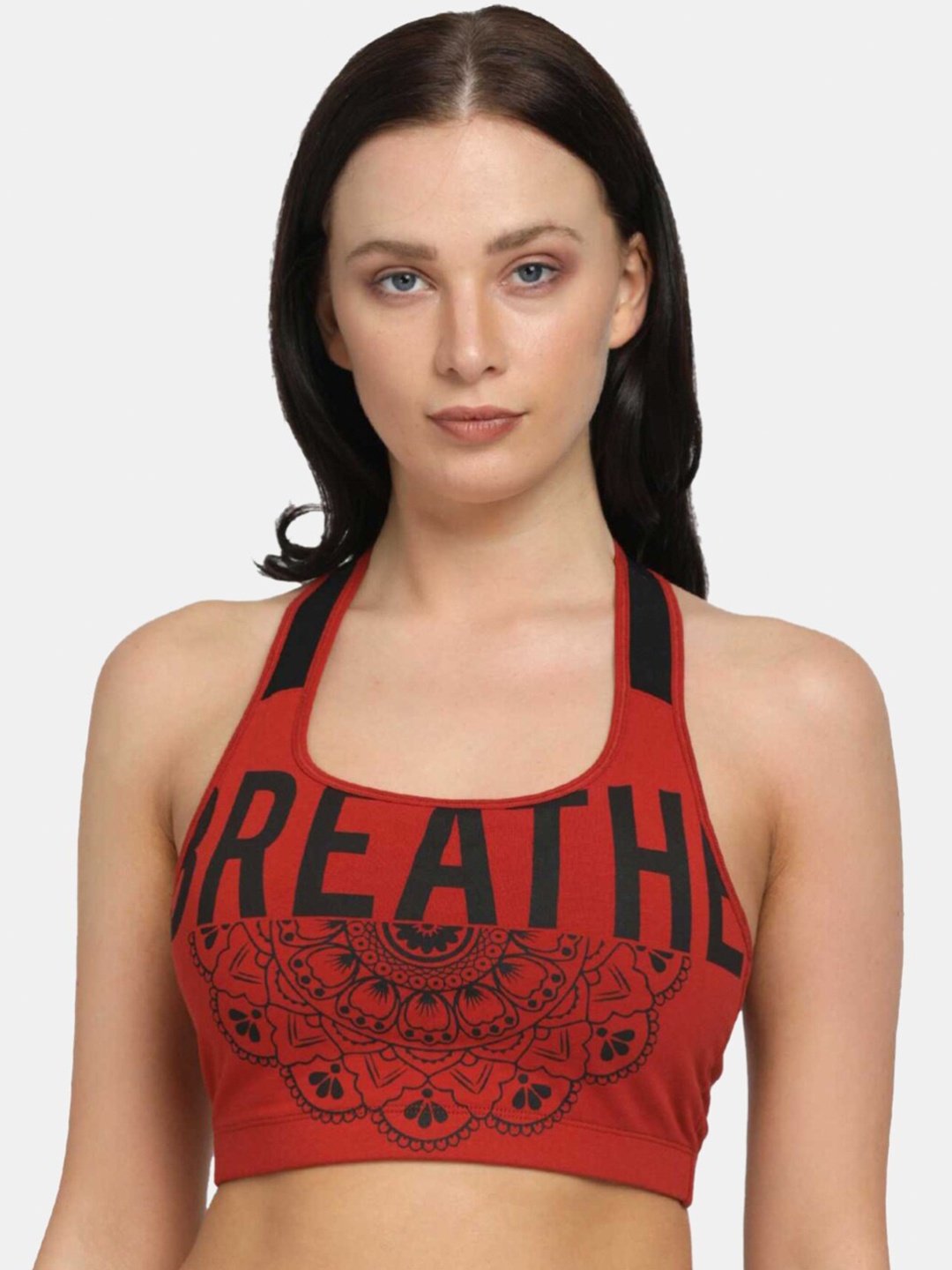 

Lovable Sport Typography Printed Full Coverage Workout Sports Bra With All Day Comfort, Orange
