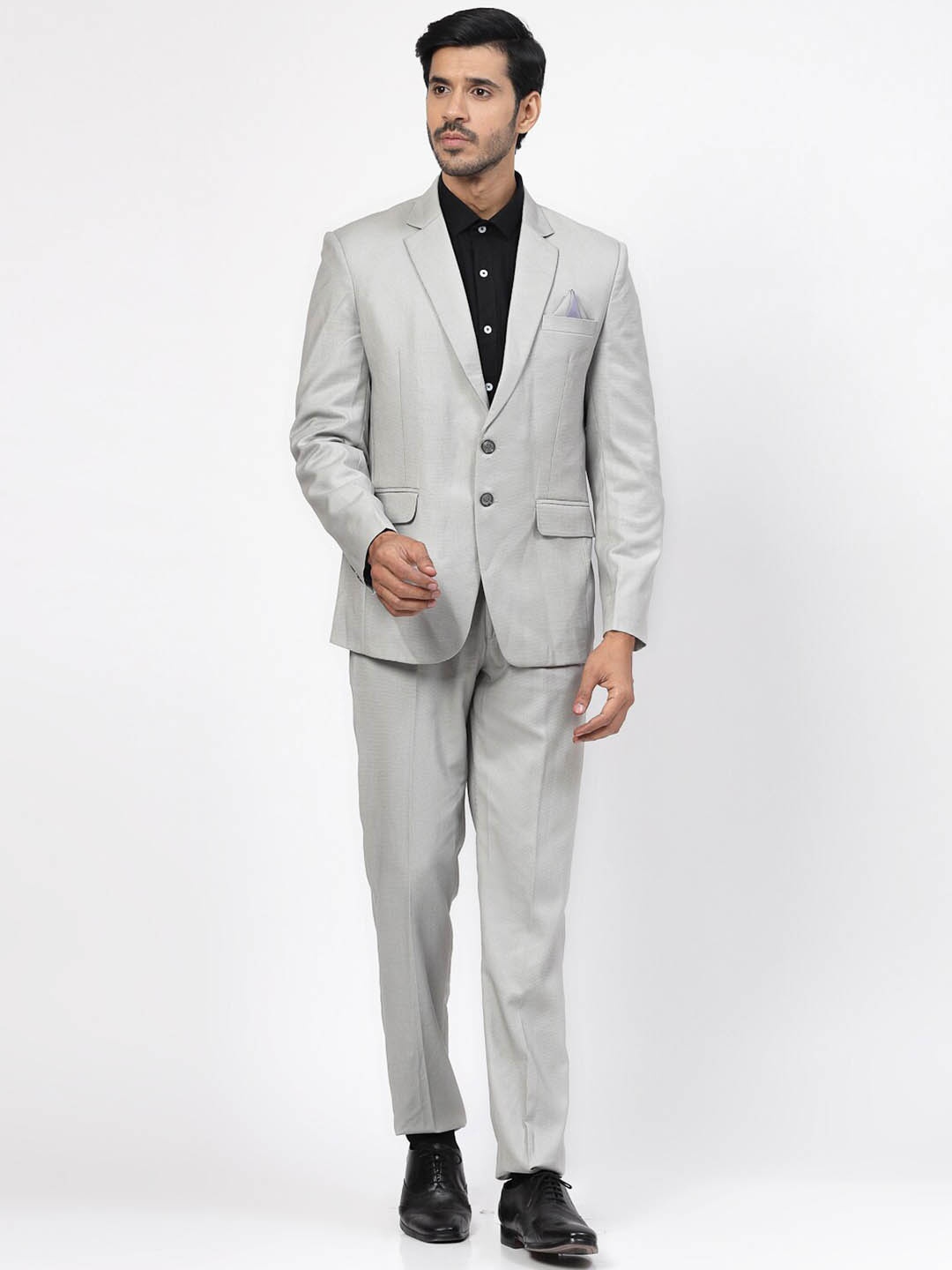 

KLOTTHE Men Textured Single Breasted Blazer Two-Piece Party Suit, Grey