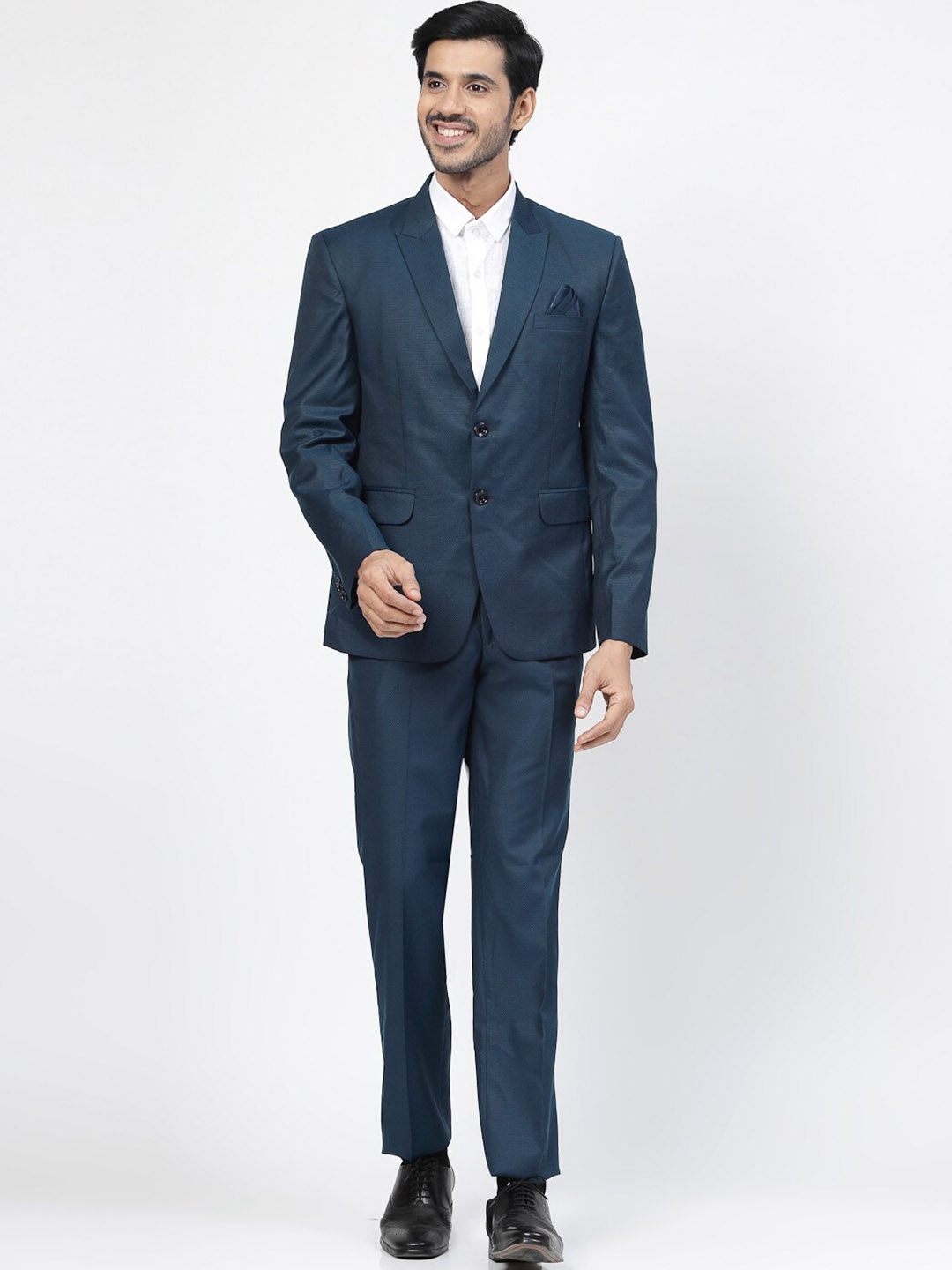 

KLOTTHE Textured Single Breasted Blazer Two-Piece Party Suit, Turquoise blue