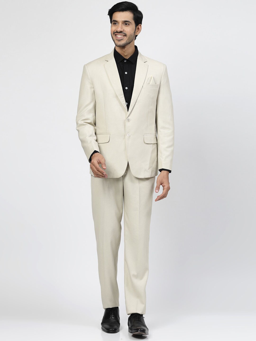 

KLOTTHE Men Textured Single Breasted Blazer Two-Piece Party Suit, White