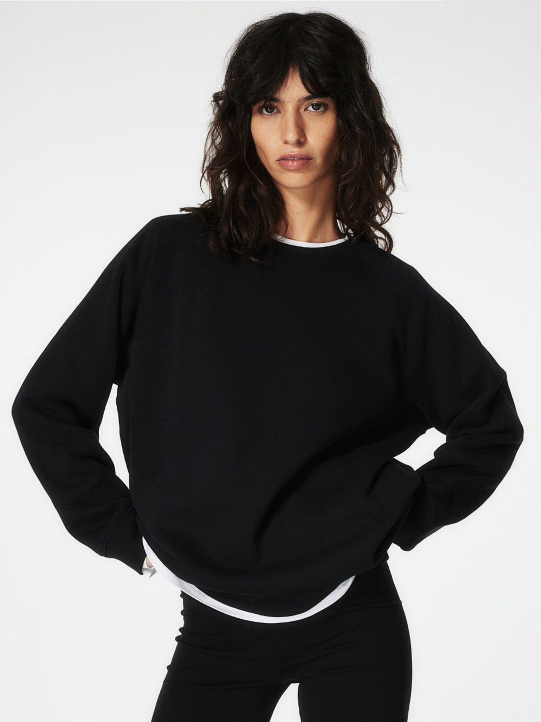 

MISCHIEF MONKEY Long Sleeves Fleece Cotton Longline Oversized Pullover Sweatshirt, Black