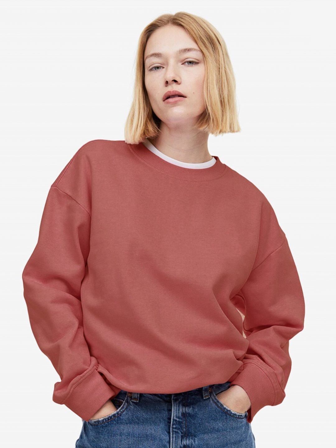 

MISCHIEF MONKEY Long Sleeves Fleece Cotton Oversized Pullover Sweatshirt, Red
