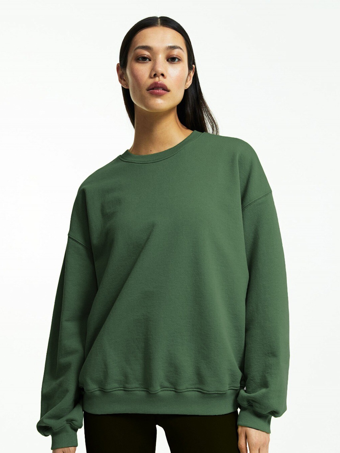 

MISCHIEF MONKEY Long Sleeves Fleece Cotton Oversized Pullover Sweatshirt, Green