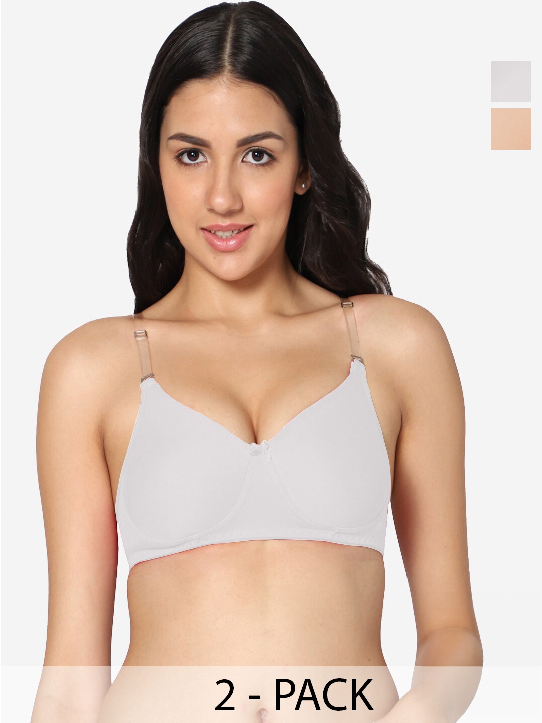 

In Care Pack Of 2 Full Coverage Heavily Padded All Day Comfort Cotton Push Up Bras, Grey