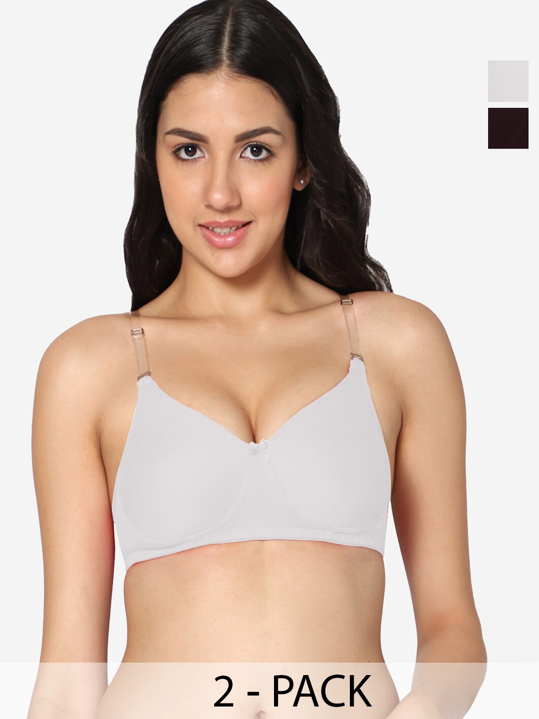 

In Care Pack Of 2 Full Coverage Heavily Padded All Day Comfort Cotton Push Up Bras, Grey