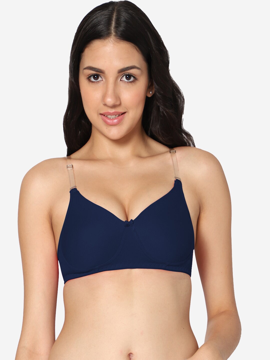 

In Care Seamless Full Coverage Heavily Padded Non Wired All Day Comfort Cotton Push Up Bra, Navy blue