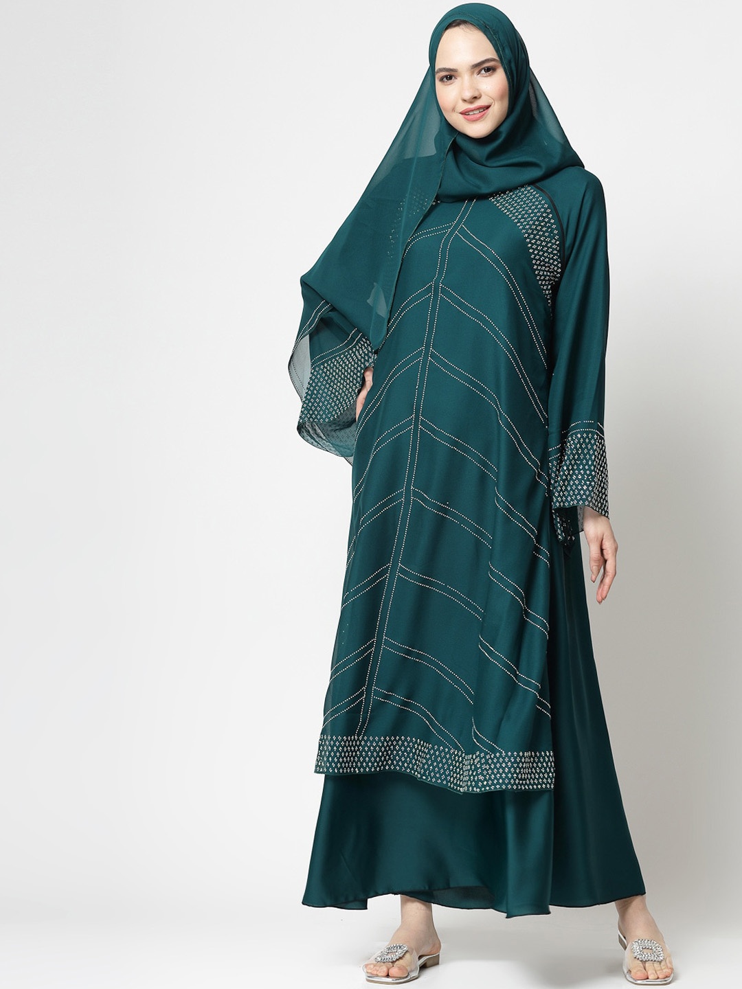 

KLOTTHE Embellished Burqa With Scarves, Turquoise blue