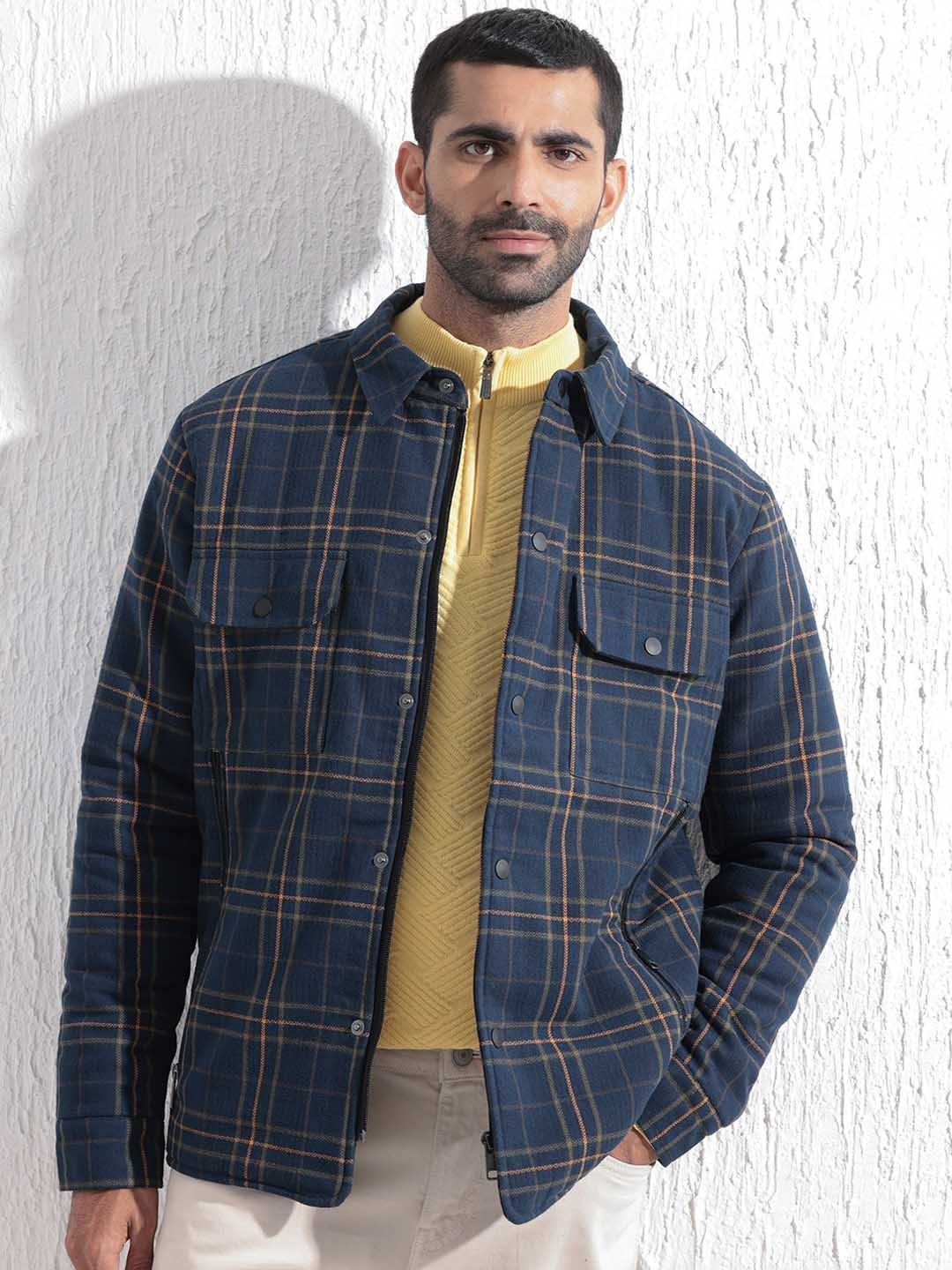 

RARE RABBIT Men Hollis Tailored Fit Checked Jacket, Navy blue