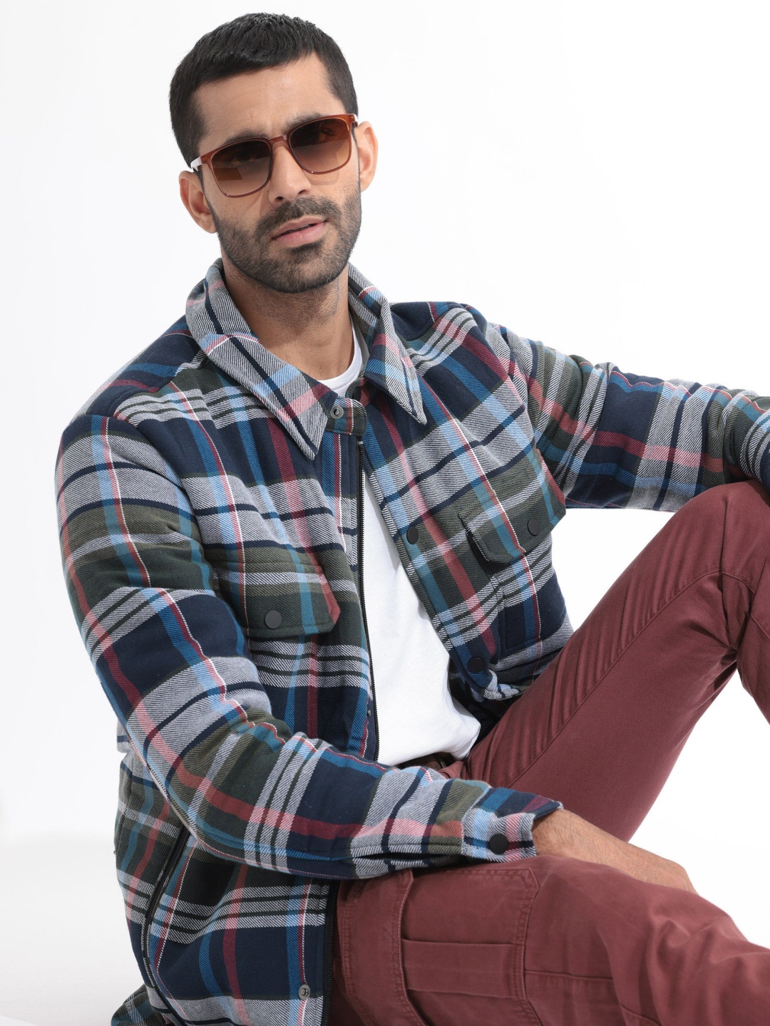 

RARE RABBIT Men Hollis Tailored Fit Checked Open Front Jacket, Blue