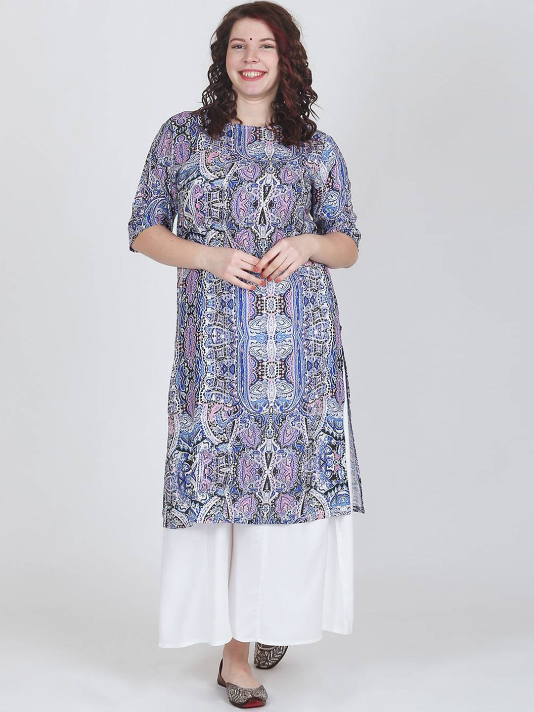 

LastInch Ethnic Motifs Printed Kurta, Blue