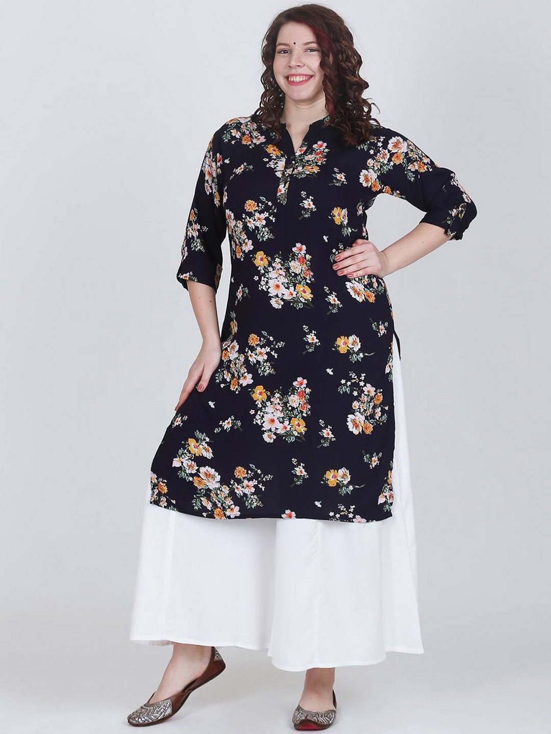 

LastInch Floral Printed A Line Kurta, Blue