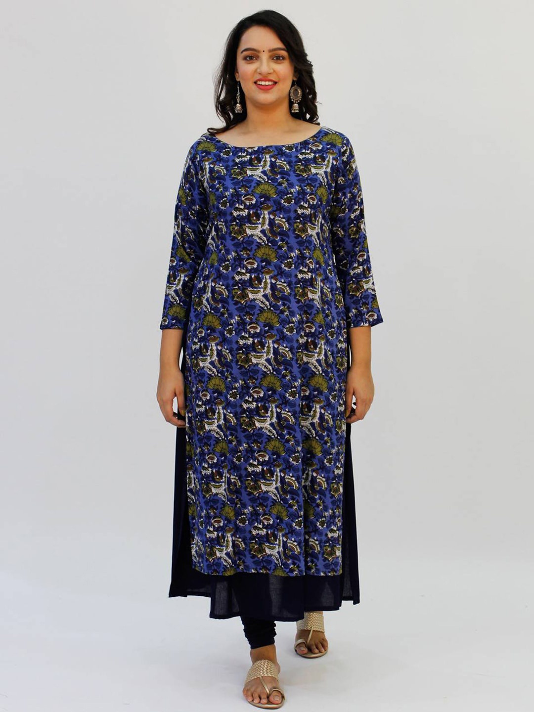 

LastInch Floral Printed Straight Kurta, Blue