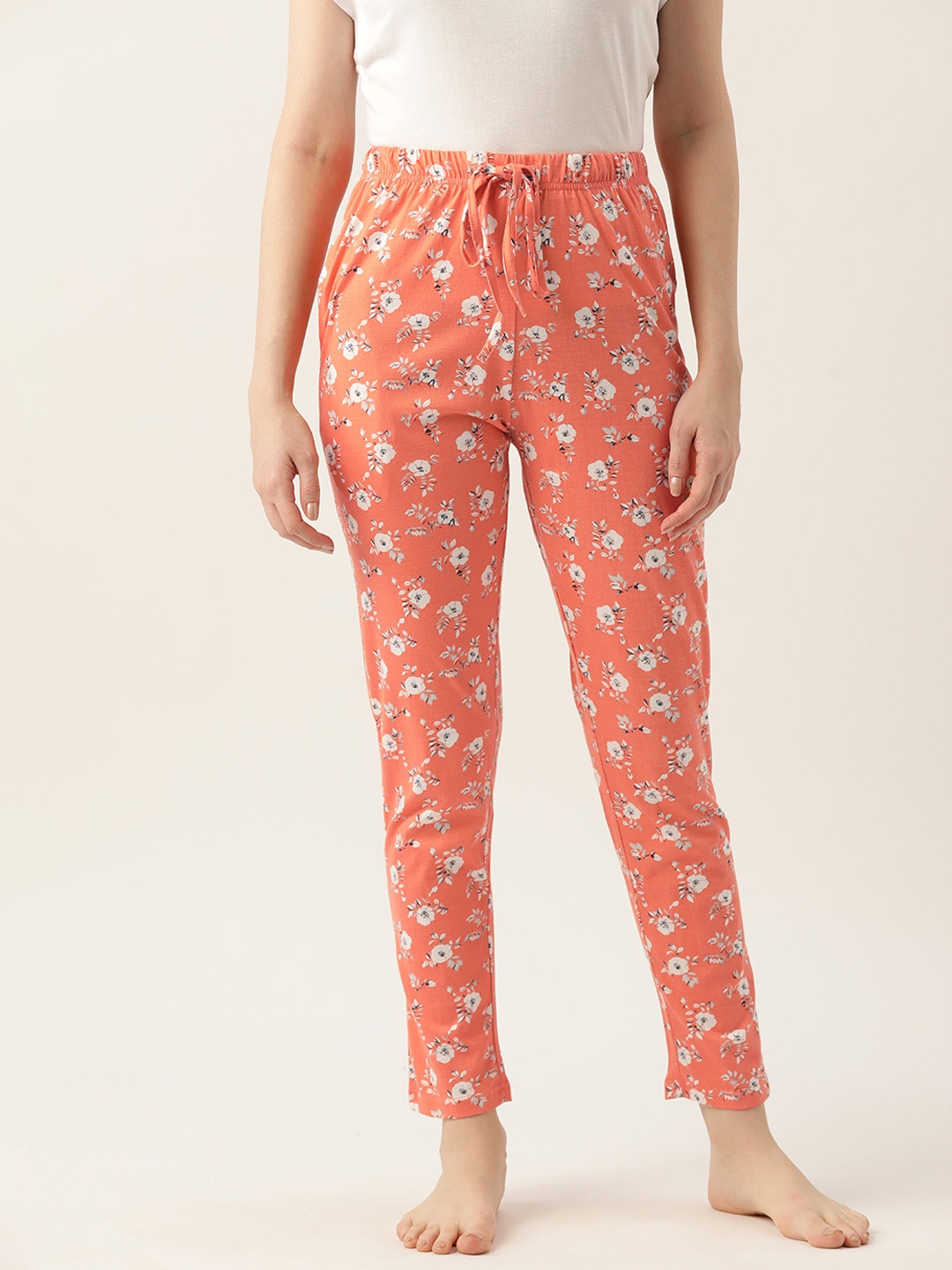 

ETC Printed High-Rise Slim Fit Pure Cotton Lounge Pants, Peach