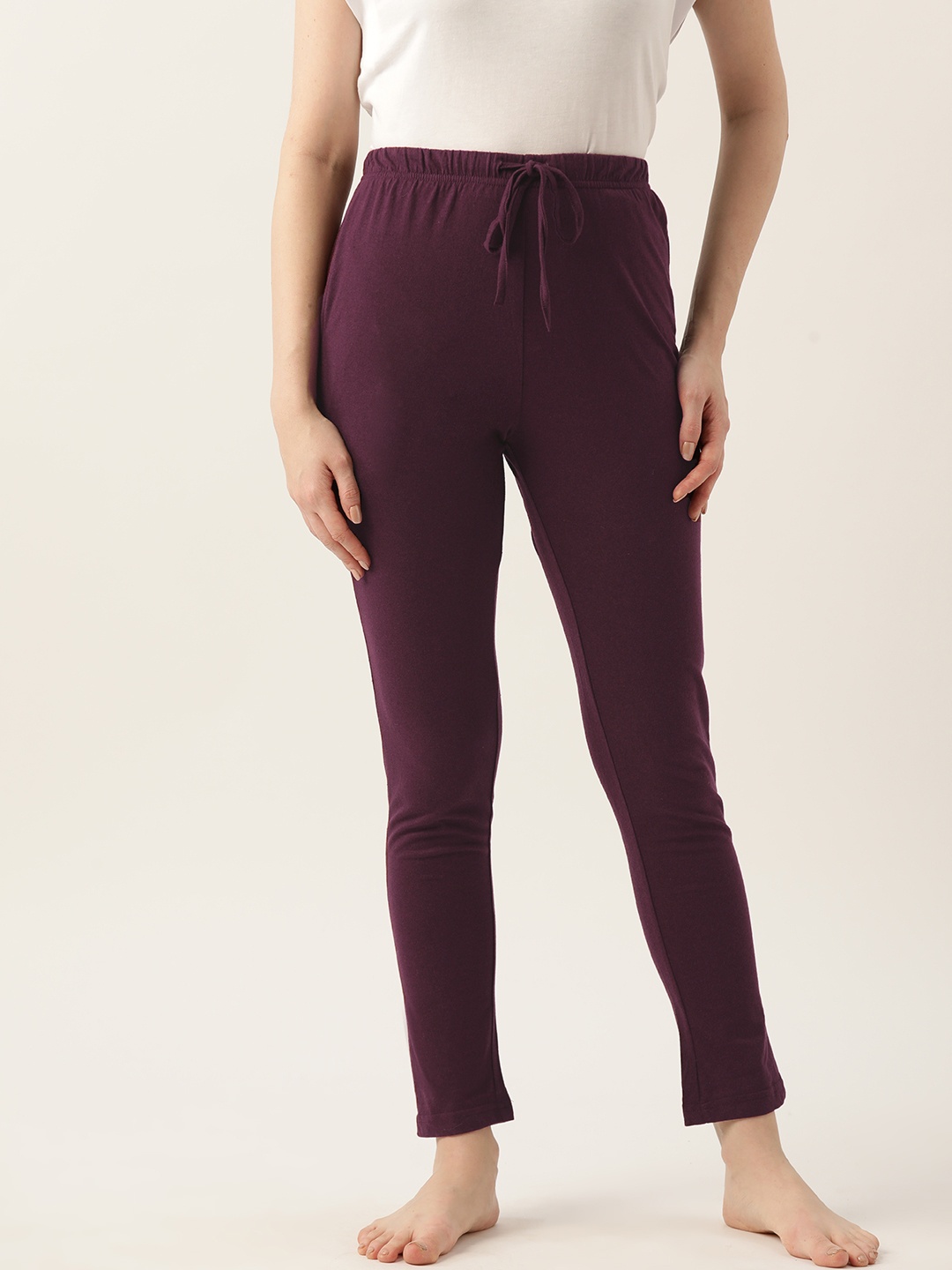 

ETC High-Rise Slim Fit Pure Cotton Lounge Pants, Burgundy