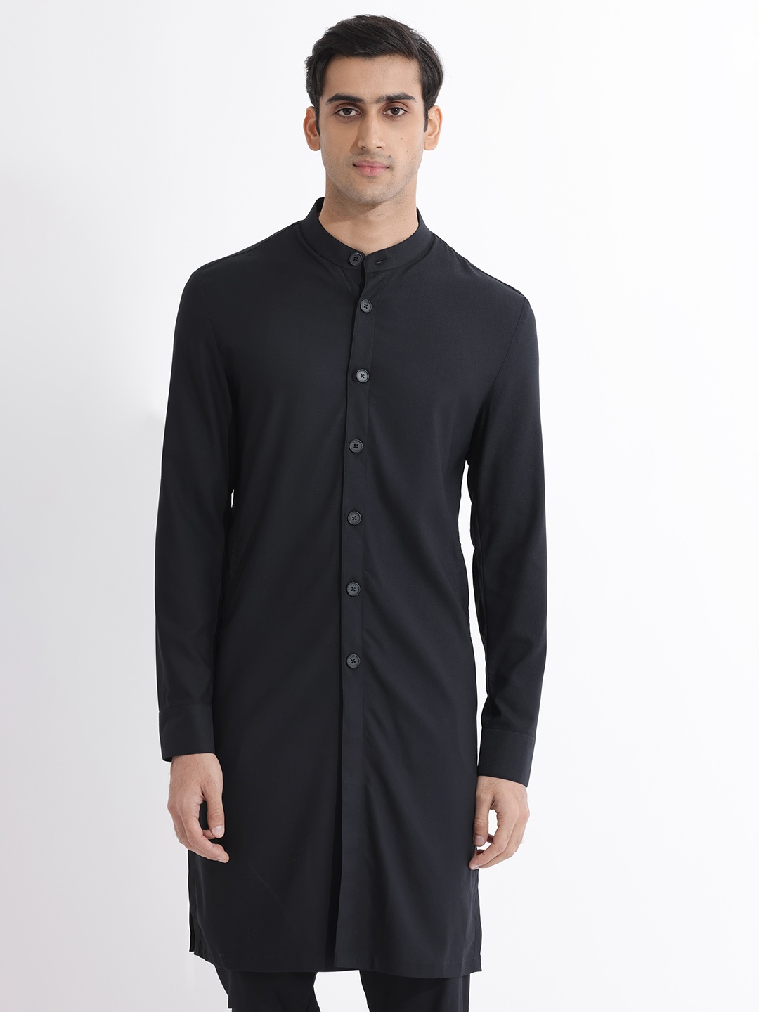 

RARE RABBIT Men Lasmos-K Regular Fit Mandarin Cotton Kurta, Black