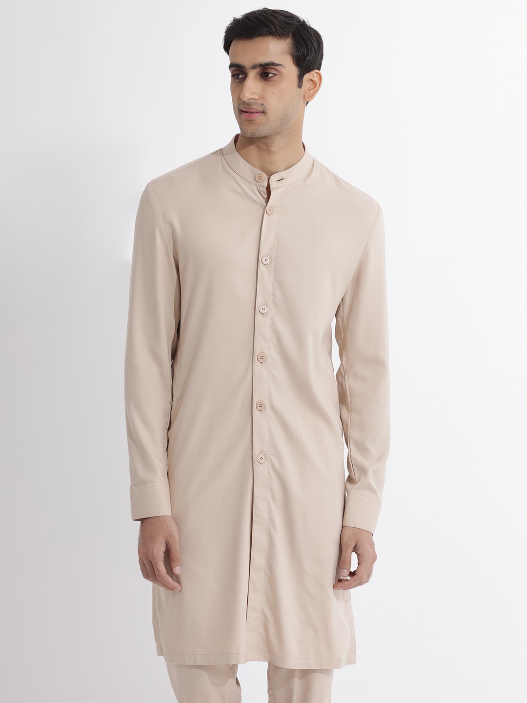 

RARE RABBIT Men Lasmos-K Regular Fit Mandarin Cotton Kurta, Beige