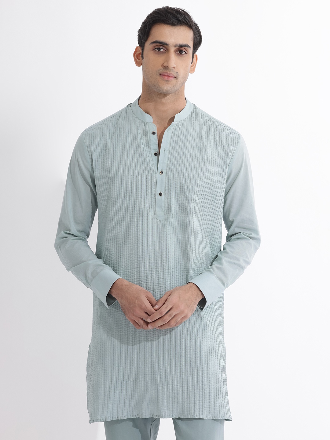 

RARE RABBIT Men Ethnic Regular Fit Mandarin Cotton Kurta, Blue