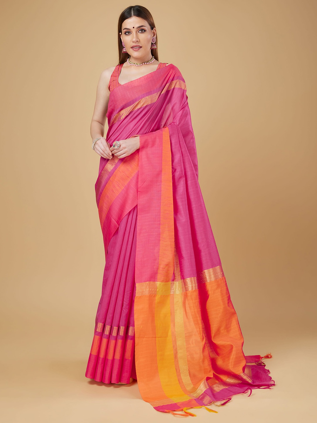 

RAJ DHARMA SILK Zari Banarasi Saree, Pink