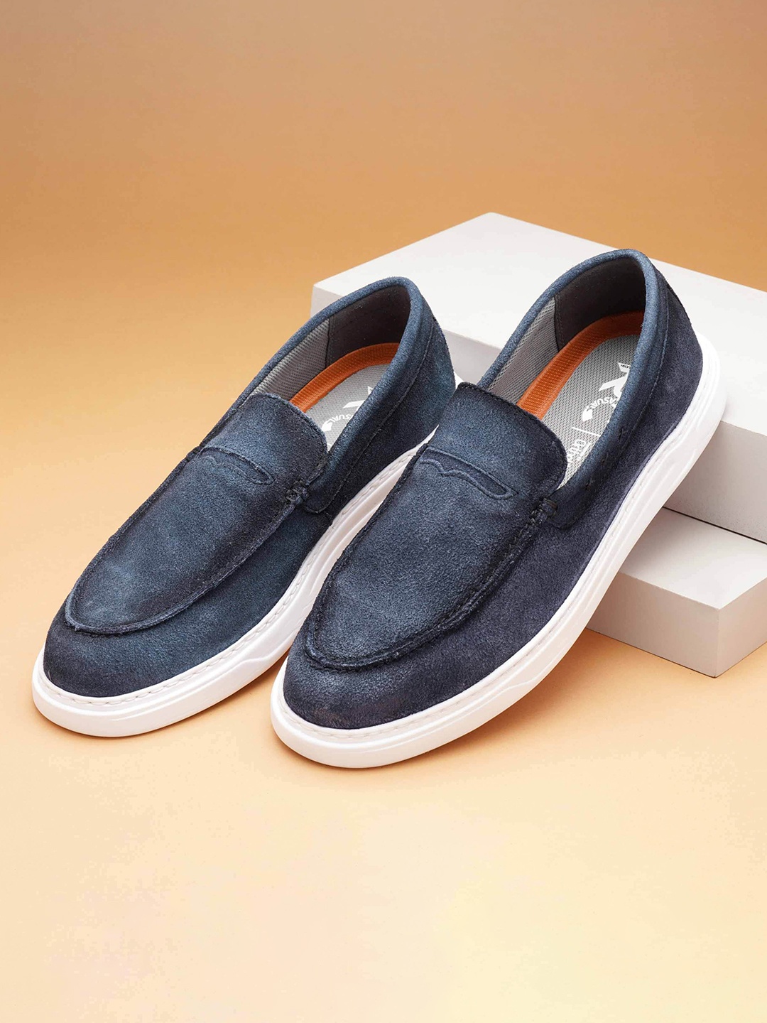 

Ruosh Men Suede Comfort Insole Denim Slip-On Sneakers, Navy blue