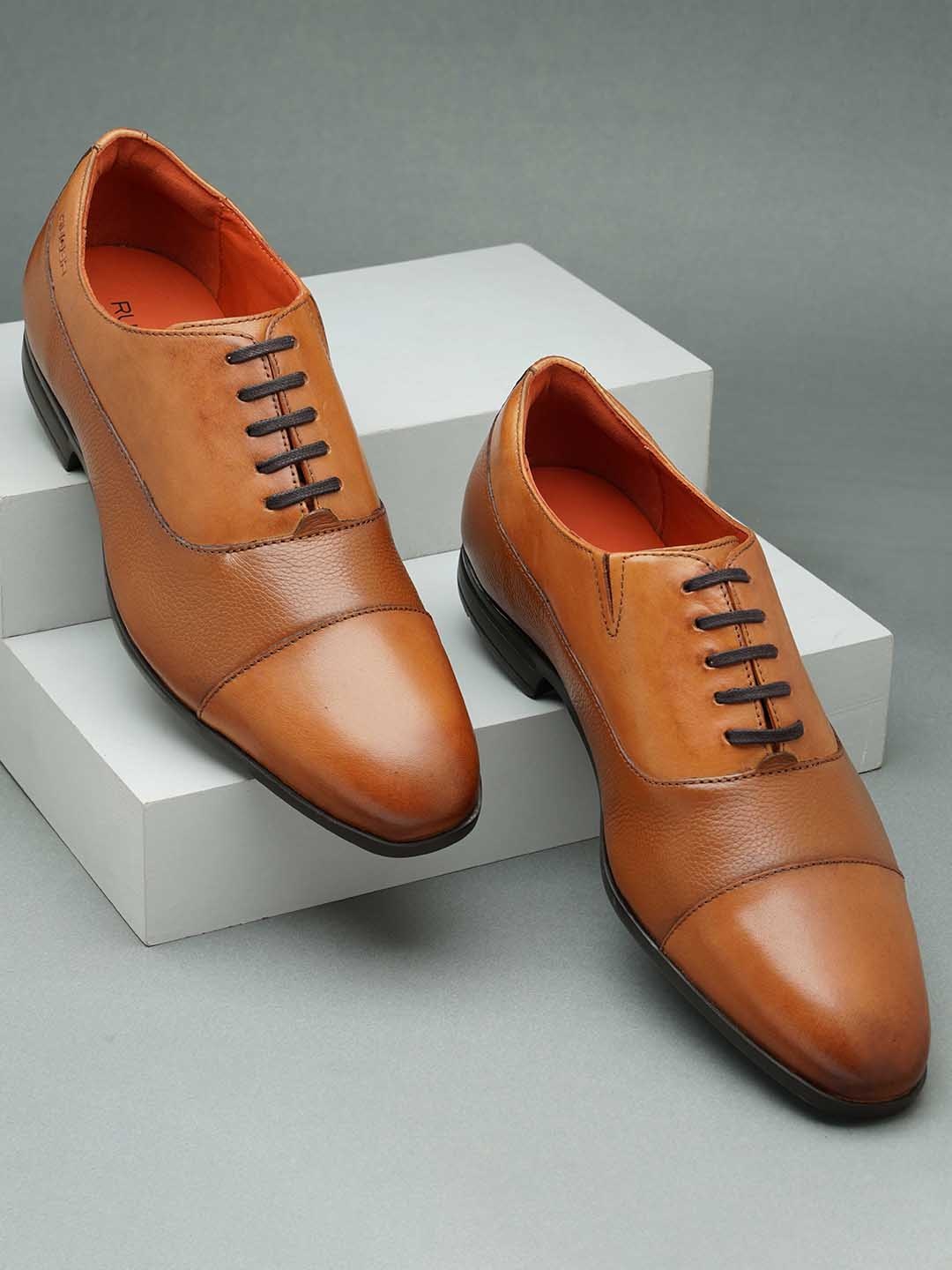 

Ruosh Men Textured Leather Formal Oxfords, Brown