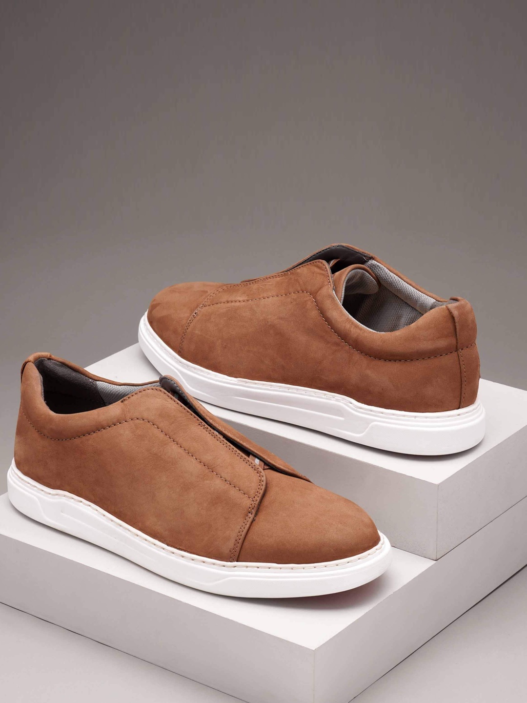 

Ruosh Men Contrast Sole Suede Slip-On Sneakers, Tan
