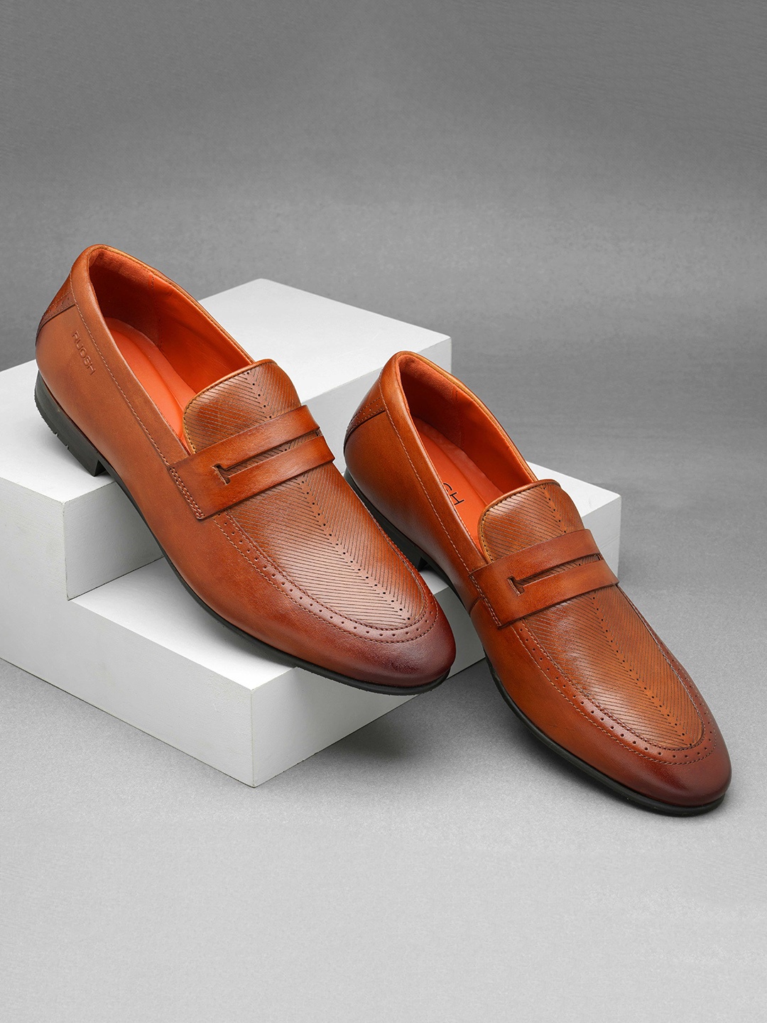 

Ruosh Men Textured Leather Formal Loafers, Brown