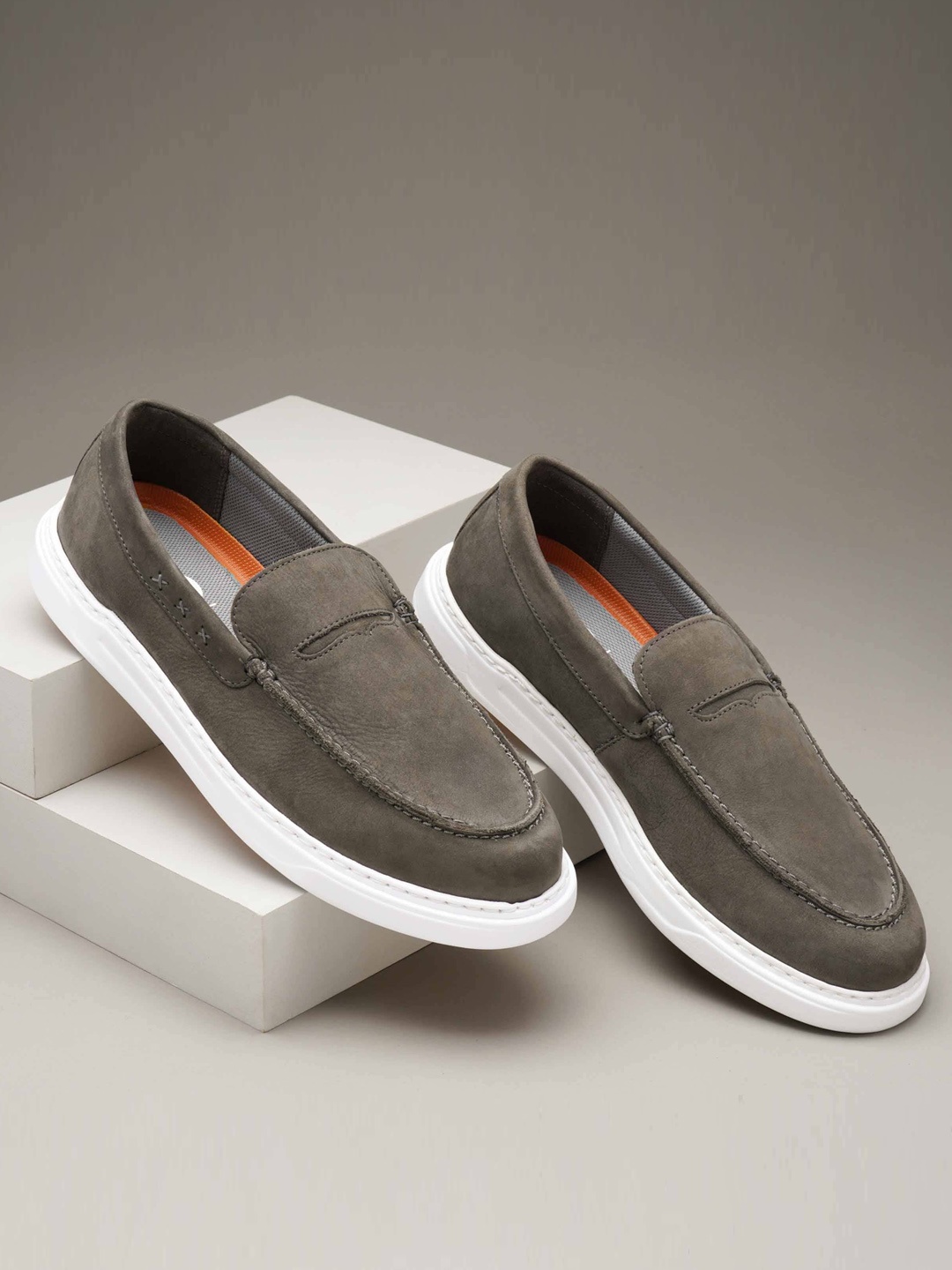 

Ruosh Men Suede Comfort Insole Slip-On Sneakers, Grey