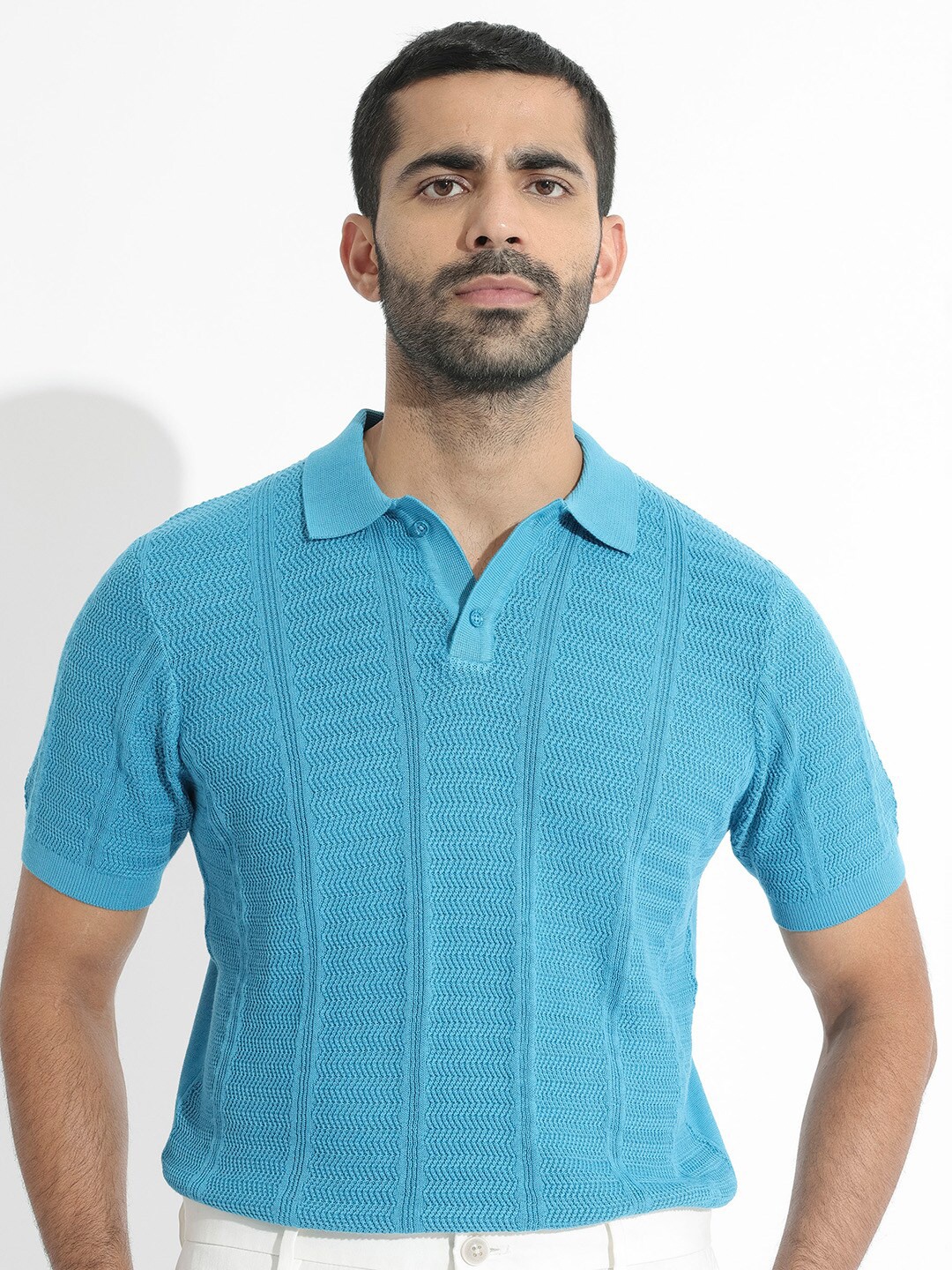 

RARE RABBIT Men Mesk Polo Collar Slim Fit Cotton T-Shirt, Blue