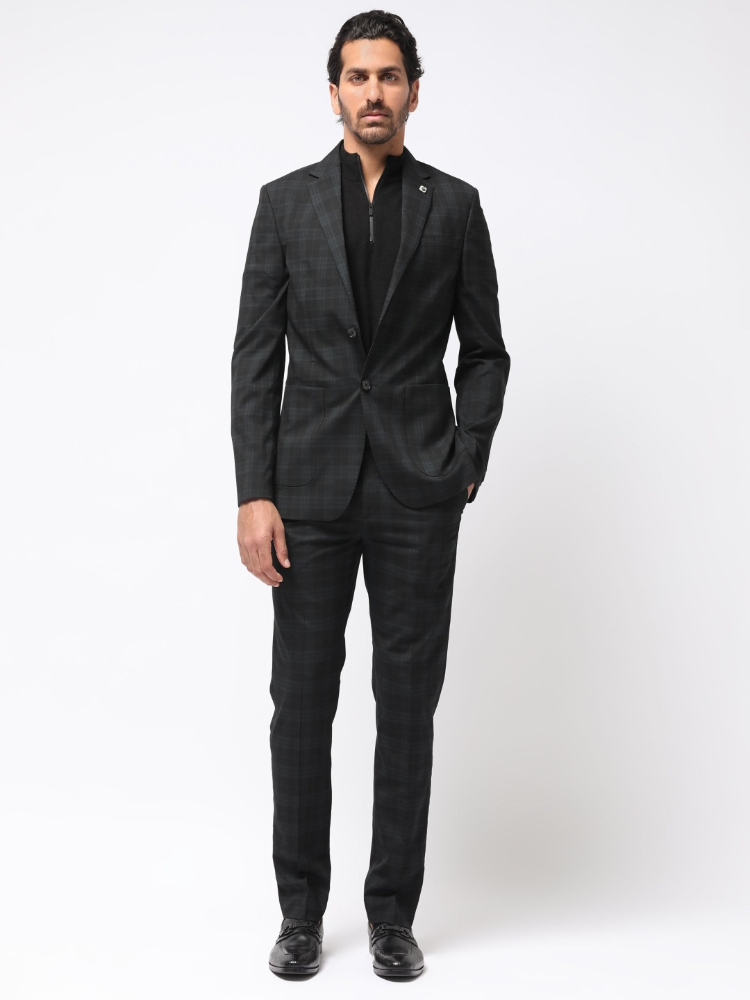 

RARE RABBIT Checked Slim Fit Single Breasted Blazer, Black